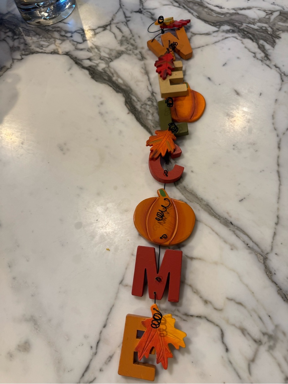 Fall Themed Welcome Wood Sign - Orange Red Pumpkin & Leaf Letters